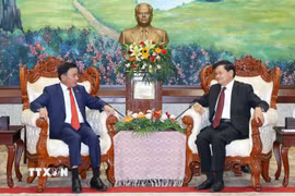 Thường trực Ban Bí thư Trần Cẩm Tú hội kiến Tổng Bí thư, Chủ tịch nước Lào Thongloun Sisoulith. (Ảnh: Phương Hoa/TTXVN)