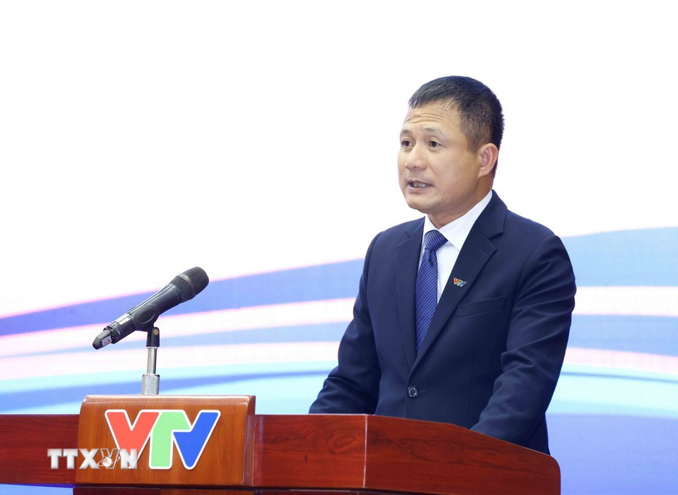 Phó Tổng Giám đốc Đài Truyền hình Việt Nam Đỗ Đức Hoàng phát biểu. (Ảnh: Phương Hoa/TTXVN)