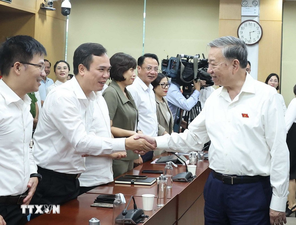 Tổng Bí thư Tô Lâm với các đại biểu. (Ảnh: Thống Nhất/TTXVN)