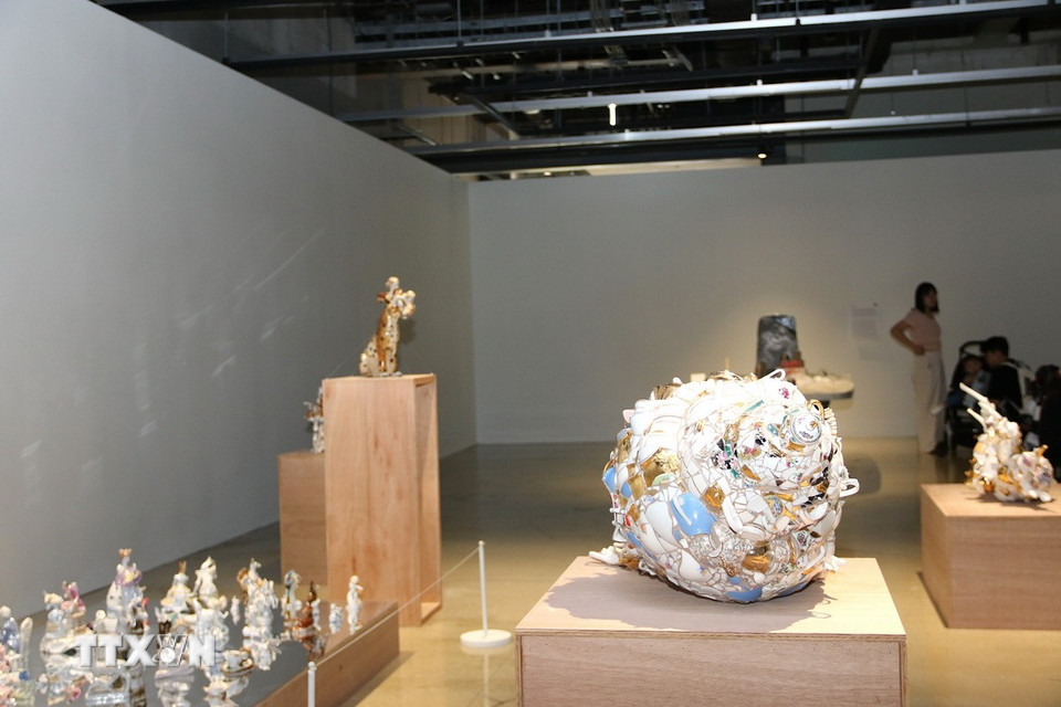 Tác phẩm vỏ sò xà cừ của tác giả Symolen. (Ảnh: Khánh Vân/TTXVN)