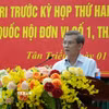 Đồng chí Lê Minh Trí, Ủy viên Bộ Chính trị, Bí thư Trung ương Đảng, Trưởng ban Nội chính Trung ương, phát biểu tại buổi tiếp xúc cử tri. (Ảnh: Công Phong/TTXVN)