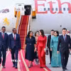 Lễ đón Thủ tướng nước Cộng hòa Dân chủ Liên bang Ethiopia Abiy Ahmed Ali và Phu nhân tại Sân bay quốc tế Nội Bài. (Ảnh: Minh Đức/TTXVN)