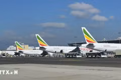 Máy bay của Ethiopian Airlines tại sân bay quốc tế Bole, Thủ đô Addis Ababa, Ethiopia. (Ảnh: Phi Hùng/TTXVN)