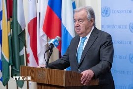 Tổng thư ký Liên hợp quốc Antonio Guterres trong cuộc họp báo tại New York, Mỹ ngày 17/12/2025. (Ảnh: THX/TTXVN)