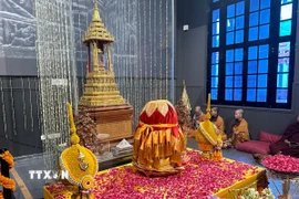 Xá lợi Đức Phật được tôn trí tại Bảo tàng Quốc gia New Delhi, Ấn Độ. (Ảnh: Quang Trung/TTXVN)