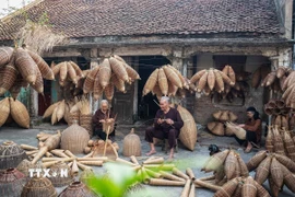 Hình ảnh cụ ông, cụ bà cùng đán đó, phát huy nghề truyền thống còn là hiện thân của di sản văn hoá đã có hàng nghìn năm của vùng Đồng bằng Bắc Bộ. (Ảnh: Khánh Hòa/TTXVN)