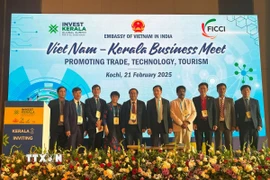 Đại sứ Nguyễn Thanh Hải với đoàn Việt Nam tại phiên kết nối giao thương Việt Nam-Kerala trong lĩnh vực thương mại, đầu tư và du lịch. (Ảnh: TTXVN phát)