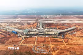 Đại công trường sân bay Long Thành thi công xuyên Tết. (Ảnh: Hồng Đạt/TTXVN)
