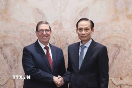 Bộ trưởng Bộ Ngoại giao Lê Hoài Trung hội đàm với Đặc phái viên Đảng, Chính phủ Cuba, đồng chí Bruno Rodríguez Parrilla. (Ảnh: An Đăng/TTXVN)