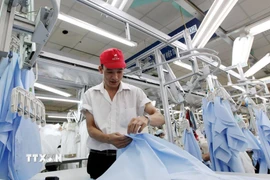 Sản xuất ngành dệt may xuất khẩu sang châu Âu. (Ảnh: Đỗ Phương Anh/TTXVN)