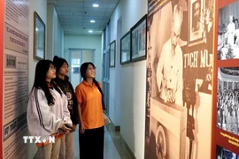 Các đại biểu xem tư liệu về các cuộc bầu cử qua các thời kỳ. (Ảnh: Sỹ Thắng/TTXVN)