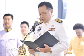 Tân Thủ tướng Thái Lan Anutin Charnvirakul phát biểu sau lễ nhận sắc lệnh phê chuẩn của Hoàng gia, tại Bangkok ngày 7/9/2025. (Ảnh: THX/TTXVN)