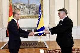 Đại sứ Bùi Lê Thái trình Thư ủy nhiệm lên Chủ tịch Hội đồng Tổng thống Bosnia & Herzegovina Željko Komšić. (Ảnh: VOV)