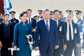 Lễ đón Tổng Bí thư, Chủ tịch nước Tô Lâm và Phu nhân tại sân bay quân sự 2, Khu vực sân bay quốc tế Don Mueng. (Ảnh: Thống Nhất/TTXVN)