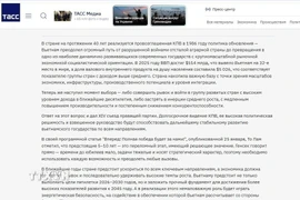 Bài viết của Trưởng Văn phòng Đại diện TASS tại Việt Nam, ông Yuri Denisovich. (Ảnh chụp màn hình. Trần Hải/TTXVN)