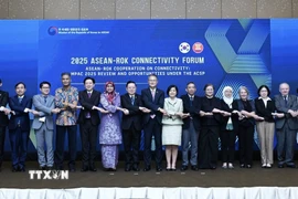 Các Đại sứ Phái đoàn các nước ASEAN và các diễn giả tại Diễn đàn. (Ảnh: Đỗ Quyên/TTXVN)