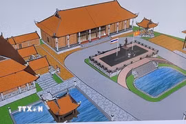 Phối cảnh Nhà hội trường trong dự án mở rộng Khu di tích Chủ tịch Hồ Chí Minh tỉnh Udon Thani, Thái Lan. (Ảnh TTXVN phát)