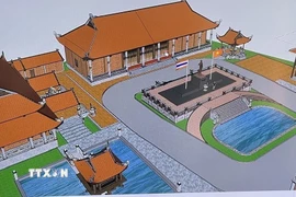 Phối cảnh Nhà hội trường trong dự án mở rộng Khu di tích Chủ tịch Hồ Chí Minh tỉnh Udon Thani, Thái Lan. (Ảnh TTXVN phát)