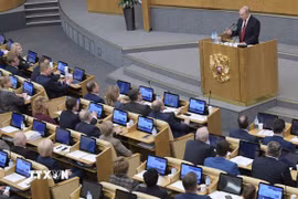 Tổng thống Nga Vladimir Putin phát biểu tại phiên họp Duma quốc gia Nga ở Moskva. (Ảnh minh họa. THX/TTXVN)