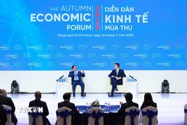 Thủ tướng Phạm Minh Chính tham dự đối thoại với ông Stephan Mergenthaler, Giám đốc điều hành Diễn đàn Kinh tế thế giới (WEF) với chủ đề “Khoa học, công nghệ định hình Việt Nam trong kỷ nguyên vươn mình”. (Ảnh: Dương Giang/TTXVN)