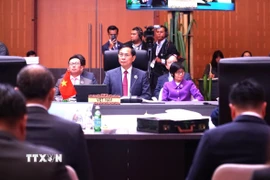 Phó Thủ tướng, Bộ trưởng Ngoại giao Bùi Thanh Sơn tại Phiên họp toàn thể Bộ trưởng Ngoại giao ASEAN (AMM-58). (Ảnh: Hằng Linh/TTXVN)