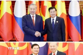 Bài viết trên báo Công an Lào. (Ảnh: Xuân Tú/TTXVN)