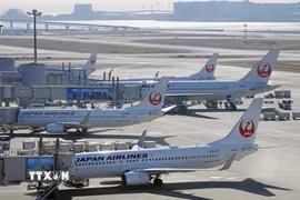 Máy bay của hãng hàng không Japan Airlines tại sân bay Haneda ở thủ đô Tokyo, Nhật Bản. (Ảnh: Kyodo/TTXVN)