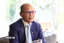 Ông Uch Leang - Chủ tịch CAVA, quyền Vụ trưởng Vụ Nghiên cứu Á-Phi và Trung Đông, Học viện Quan hệ Quốc tế Campuchia thuộc RAC. (Ảnh: Quang Anh/TTXVN)