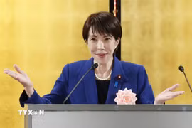 Thủ tướng Nhật Bản Sanae Takaichi phát biểu tại Tokyo ngày 6/1/2026. (Ảnh: Kyodo/TTXVN)