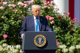 Tổng thống Mỹ Donald Trump phát biểu tại Nhà Trắng. (Ảnh: THX/TTXVN)