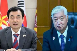 Bộ trưởng Quốc phòng Hàn Quốc Ahn Gyu Back và người đồng cấp Nhật Bản Gen Nakatani. (Ảnh: Yonhap)