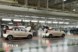 Dây truyền sản xuất ô tô xuất khẩu của Công ty TNHH Kaiyi Auto, thành phố Nghi Tân, tỉnh Tứ Xuyên (Trung Quốc). (Ảnh: Công Tuyên/TTXVN)