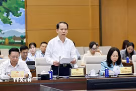 Bộ trưởng Bộ Tư pháp Hoàng Thanh Tùng trình bày báo cáo tiếp thu, giải trình và chỉnh lý dự thảo Luật Hòa giải ở cơ sở (sửa đổi). (Ảnh: Doãn Tấn/TTXVN)