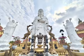 Tượng Phật Tổ A Di Đà uy nghi cao lớn, là điểm nhấn chính trong quần thể tượng của Chùa. (Ảnh: Thanh Sang/TTXVN)
