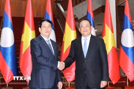 Chủ tịch nước Lương Cường hội kiến Thủ tướng Chính phủ Lào Sonexay Siphandone. (Ảnh: Lâm Khánh/TTXVN)