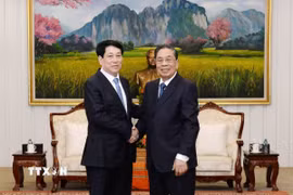 Chủ tịch nước Lương Cường thăm nguyên Tổng Bí thư, Chủ tịch nước Lào Choummaly Sayasone. (Ảnh: TTXVN)