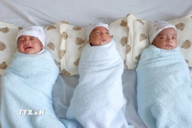 Ba em bé sức khỏe ổn định sau thời gian gần hai tháng được chăm sóc tại Bệnh viện Phụ sản Cần Thơ. (Ảnh: TTXVN phát)