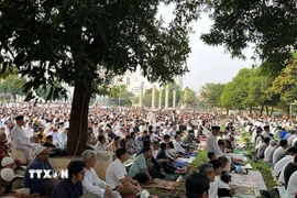 Các tín đồ cùng nhau cầu nguyện, suy ngẫm và kết nối gần hơn với Thánh Alla và với cộng đồng. (Ảnh: Đỗ Quyên/TTXVN)