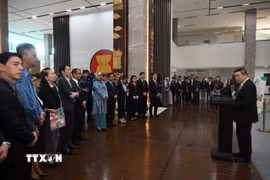 Tổng Thư ký ASEAN Kao Kim Hourn phát biểu tại Triển lãm. (Ảnh: Đỗ Quyên/TTXVN)