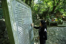 Du khách tham quan khu vực đồi thông hai mộ và tìm hiểu về câu chuyện biểu tượng cho tình yêu xứ Mường. (Ảnh: Trọng Đạt/TTXVN)