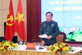 Thượng tướng Hoàng Xuân Chiến, Ủy viên Trung ương Đảng, Thứ trưởng Bộ Quốc phòng, Trưởng Cơ quan Thường trực Ban Chỉ đạo Quốc gia 701 phát biểu chỉ đạo hội nghị. (Ảnh: Phạm Kiên/TTXVN)