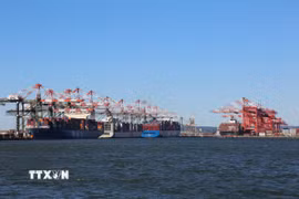 Quang cảnh cảng hàng hóa tại Bayonne, New Jersey, Mỹ. (Ảnh: THX/TTXVN)