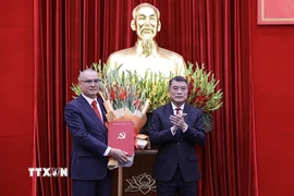 Trưởng Ban tổ chức Trung ương Lê Minh Hưng trao quyết định cho ông Phạm Đại Dương. (Ảnh: Trọng Đạt/TTXVN)