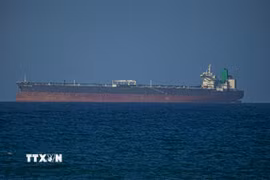 Con tàu di chuyển qua eo biển Hormuz. (Ảnh: AA/TTXVN)