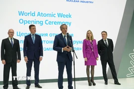 Tổng Giám đốc IAEA Rafael Grossi phát biểu tại lễ khai mạc. (Ảnh: Tâm Hằng/TTXVN)