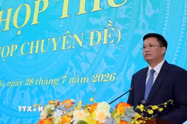 Ông Nguyễn Đức Tâm, Chủ tịch Ủy ban Nhân dân tỉnh Quảng Ngãi nhiệm kỳ 2026-2031, phát biểu nhận nhiệm vụ. (Ảnh: Cao Nguyên/TTXVN)