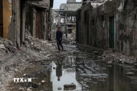 Cảnh tàn phá do xung đột tại Shati, Gaza. (Ảnh: THX/TTXVN)