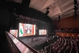 Tổng thống Palestine Mahmoud Abbas phát biểu tại Hội nghị Hòa bình Nhân dân qua video tại Trung tâm hội nghị quốc tế ở Jerusalem. (Ảnh: Times of Israel)