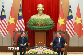 Tổng Bí thư Tô Lâm tiếp Thủ tướng Malaysia Anwar Ibrahim. (Ảnh: Thống Nhất/TTXVN)