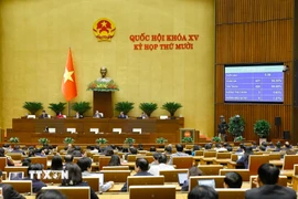 Quốc hội biểu quyết thông qua Nghị quyết của Quốc hội quy định một số cơ chế, chính sách tháo gỡ khó khăn, vướng mắc trong tổ chức thi hành Luật Đất đai. (Ảnh: Doãn Tấn/TTXVN)